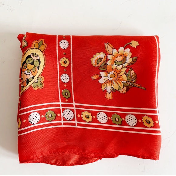 Vintage Accessories - Vtg Monique Martin Paisley Red Floral Print Scarf